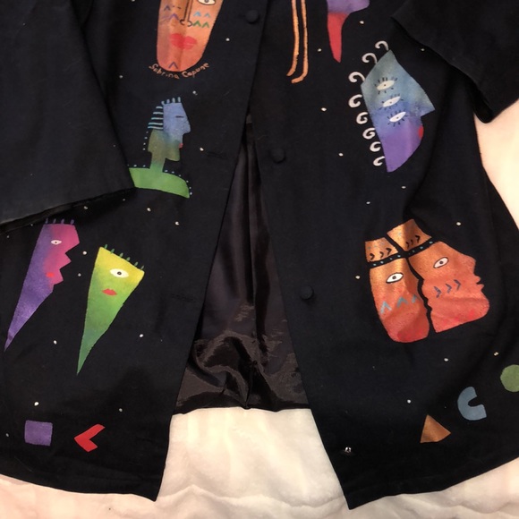 Vintage 2PC Sabrina Capune black theatre decal suit jacket + skirt - Picture 3 of 13